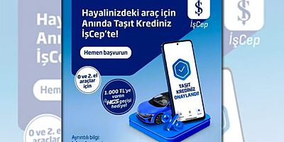 İş Bankası, Şubat sonuna kadar İşCep’ten Anında Taşıt Kredisi’ne başvuru yaparak araç alanlara HGS (hızlı geçiş sistemi) ile kullanılabilecek 1.000 TL değerinde geçiş hakkı hediye ediyor